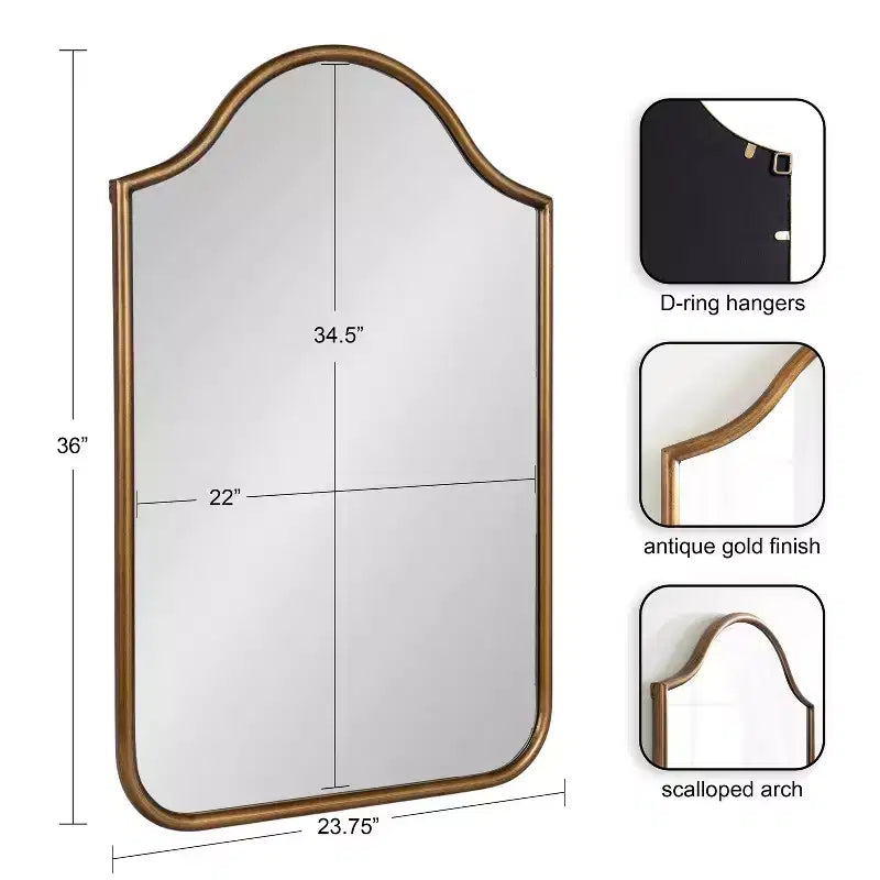 24x36 Framed Arch Wall Mirror in Black or Gold