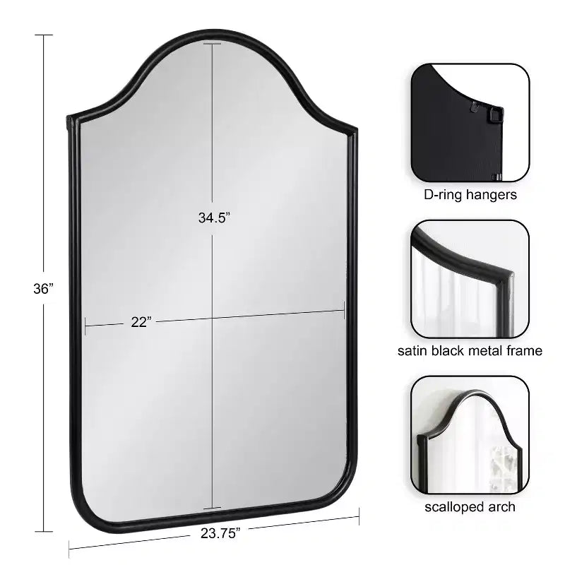 24x36 Framed Arch Wall Mirror in Black or Gold