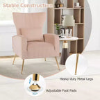 Velvet Wingback Accent Chair with Lumbar Pillow and Gold Legs