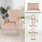 Velvet Wingback Accent Chair with Lumbar Pillow and Gold Legs