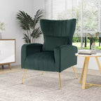 Velvet Wingback Accent Chair with Lumbar Pillow and Gold Legs
