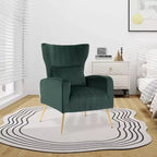 Velvet Wingback Accent Chair with Lumbar Pillow and Gold Legs