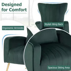 Velvet Wingback Accent Chair with Lumbar Pillow and Gold Legs