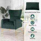Velvet Wingback Accent Chair with Lumbar Pillow and Gold Legs