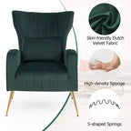 Velvet Wingback Accent Chair with Lumbar Pillow and Gold Legs
