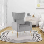 Velvet Wingback Accent Chair with Lumbar Pillow and Gold Legs