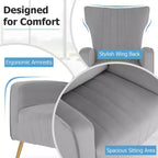 Velvet Wingback Accent Chair with Lumbar Pillow and Gold Legs