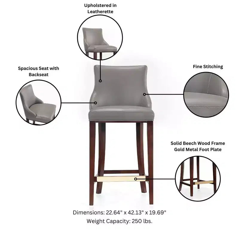 Leatherette Upholstered Barstool with Beechwood Frame and Footrest