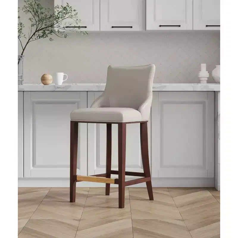Leatherette Upholstered Barstool with Beechwood Frame and Footrest