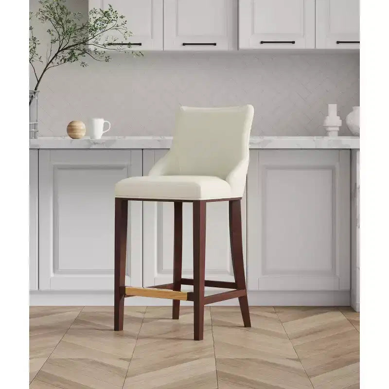 Leatherette Upholstered Barstool with Beechwood Frame and Footrest