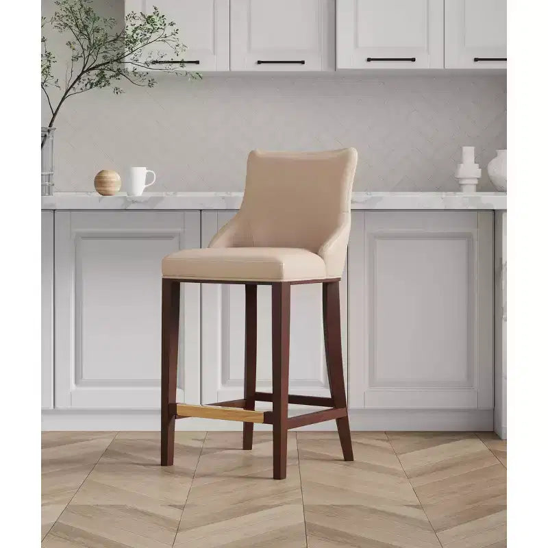 Leatherette Upholstered Barstool with Beechwood Frame and Footrest