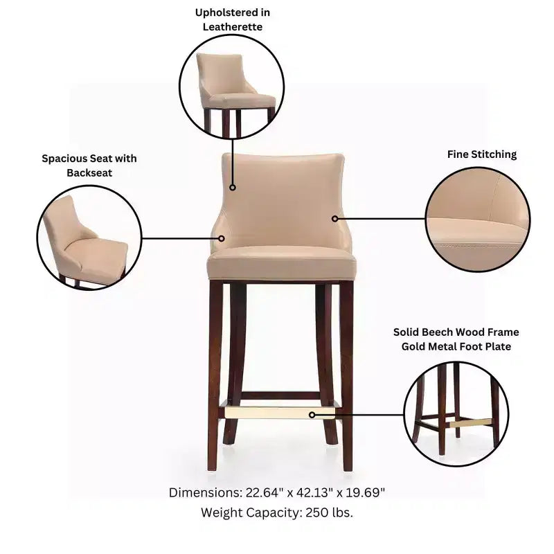 Leatherette Upholstered Barstool with Beechwood Frame and Footrest