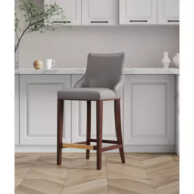 Leatherette Upholstered Barstool with Beechwood Frame and Footrest