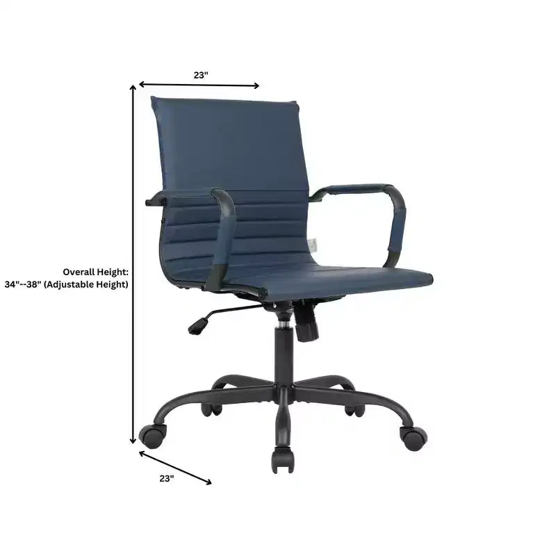 Ribbed Vegan Leather Desk Chair with Matte Black Swivel Base
