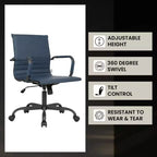 Ribbed Vegan Leather Desk Chair with Matte Black Swivel Base
