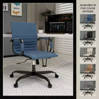 Ribbed Vegan Leather Desk Chair with Matte Black Swivel Base