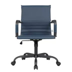 Ribbed Vegan Leather Desk Chair with Matte Black Swivel Base