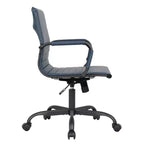 Ribbed Vegan Leather Desk Chair with Matte Black Swivel Base