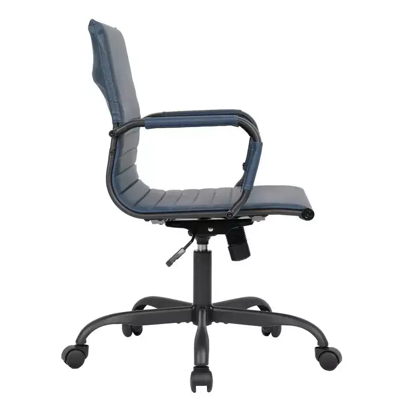 Ribbed Vegan Leather Desk Chair with Matte Black Swivel Base