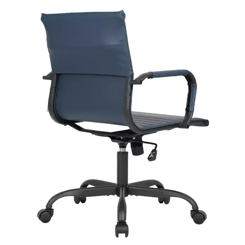 Ribbed Vegan Leather Desk Chair with Matte Black Swivel Base