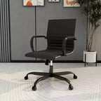 Ribbed Vegan Leather Desk Chair with Matte Black Swivel Base