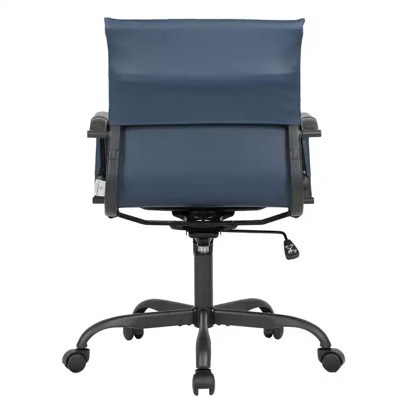 Ribbed Vegan Leather Desk Chair with Matte Black Swivel Base