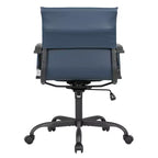 Ribbed Vegan Leather Desk Chair with Matte Black Swivel Base
