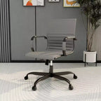 Ribbed Vegan Leather Desk Chair with Matte Black Swivel Base