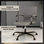 Ribbed Vegan Leather Desk Chair with Matte Black Swivel Base