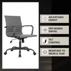 Ribbed Vegan Leather Desk Chair with Matte Black Swivel Base