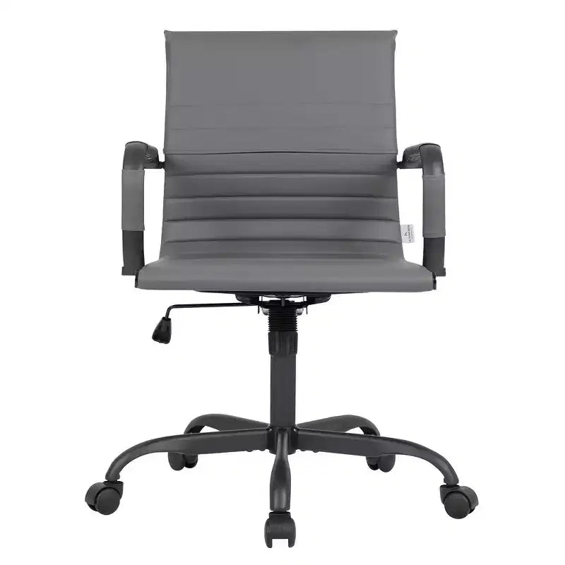 Ribbed Vegan Leather Desk Chair with Matte Black Swivel Base