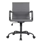 Ribbed Vegan Leather Desk Chair with Matte Black Swivel Base