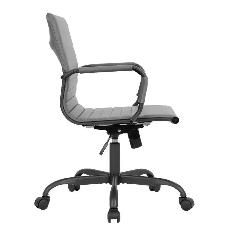 Ribbed Vegan Leather Desk Chair with Matte Black Swivel Base