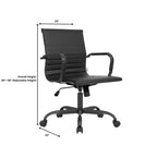Ribbed Vegan Leather Desk Chair with Matte Black Swivel Base