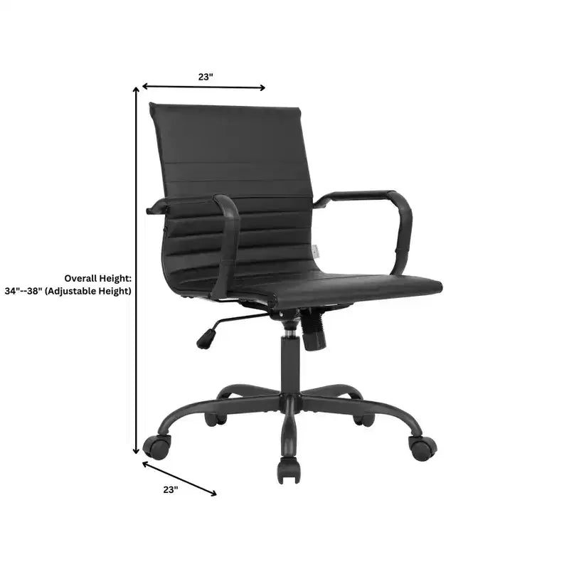 Ribbed Vegan Leather Desk Chair with Matte Black Swivel Base