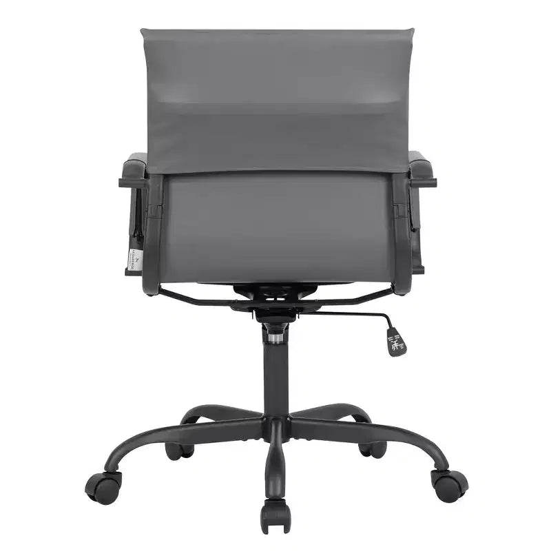 Ribbed Vegan Leather Desk Chair with Matte Black Swivel Base