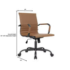 Ribbed Vegan Leather Desk Chair with Matte Black Swivel Base