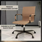 Ribbed Vegan Leather Desk Chair with Matte Black Swivel Base