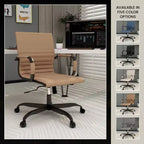 Ribbed Vegan Leather Desk Chair with Matte Black Swivel Base