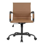 Ribbed Vegan Leather Desk Chair with Matte Black Swivel Base