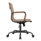 Ribbed Vegan Leather Desk Chair with Matte Black Swivel Base