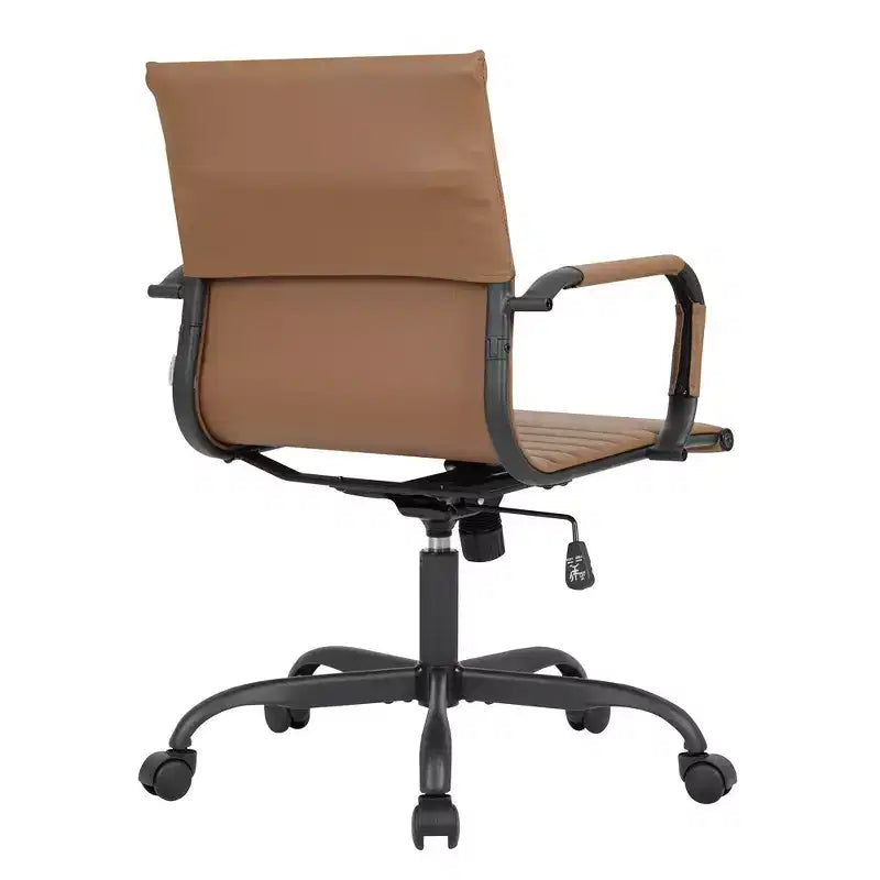 Ribbed Vegan Leather Desk Chair with Matte Black Swivel Base