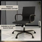 Ribbed Vegan Leather Desk Chair with Matte Black Swivel Base