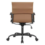 Ribbed Vegan Leather Desk Chair with Matte Black Swivel Base