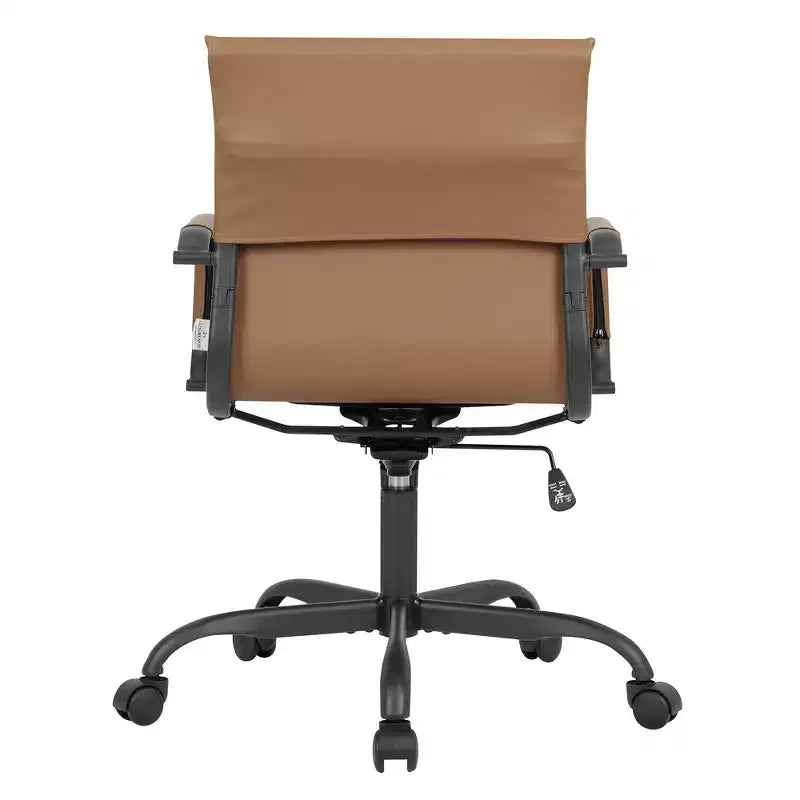 Ribbed Vegan Leather Desk Chair with Matte Black Swivel Base