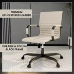 Ribbed Vegan Leather Desk Chair with Matte Black Swivel Base