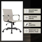 Ribbed Vegan Leather Desk Chair with Matte Black Swivel Base