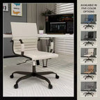 Ribbed Vegan Leather Desk Chair with Matte Black Swivel Base