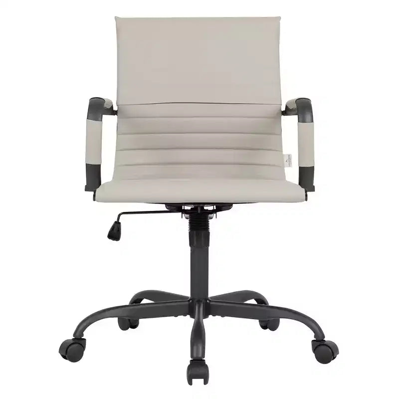Ribbed Vegan Leather Desk Chair with Matte Black Swivel Base