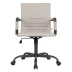 Ribbed Vegan Leather Desk Chair with Matte Black Swivel Base
